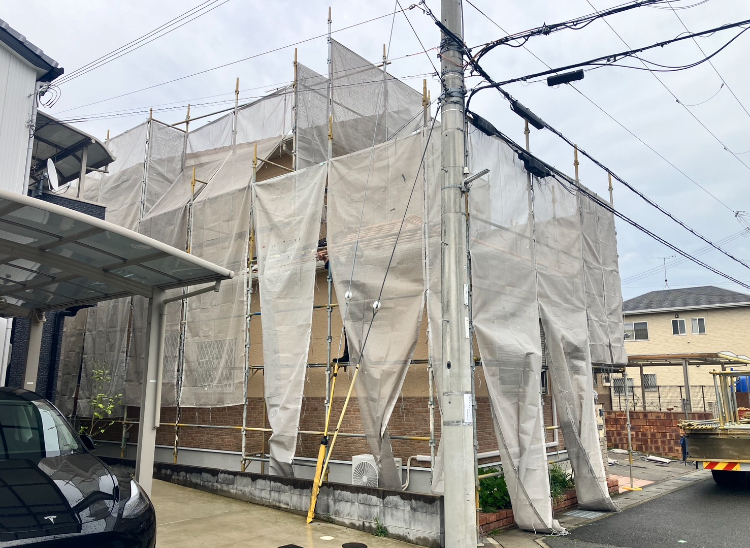 姫路市網干区で外壁塗装の足場・藤原ペイント