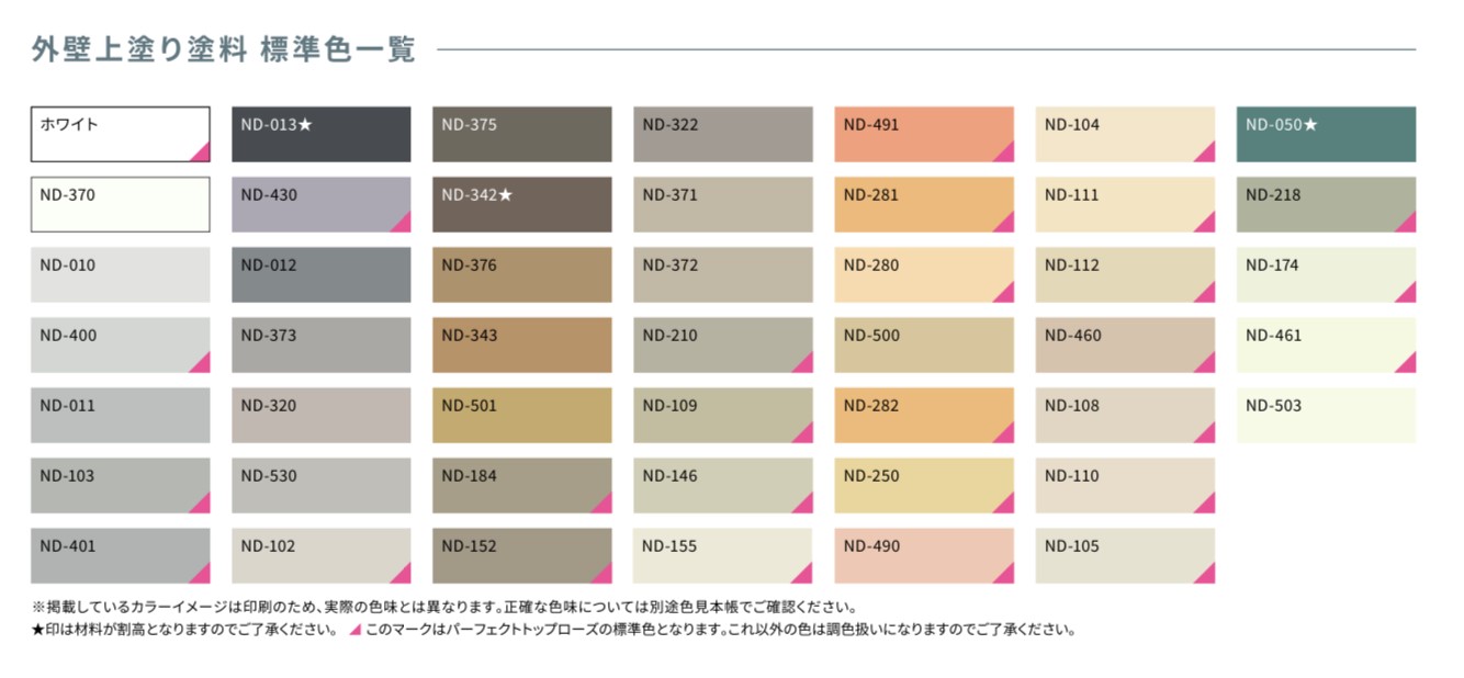 日本ペイントの無機系塗料での標準色・藤原ペイント