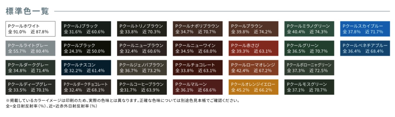 日本ペイントのパーフェクトクーラーベスト標準色一覧・藤原ペイント